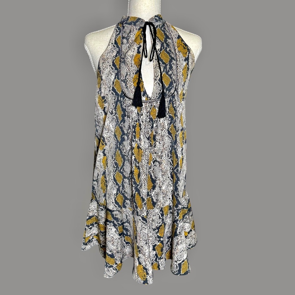 Pants Store Snake Print Halter Mini Dress Boho Tassel Flowy Size Small